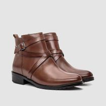 Bota Feminina Marrom Claro Premium Moderno Couro Legítimo Ziper Inverno Zapattero