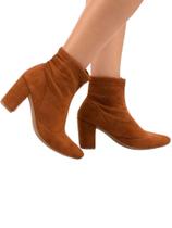 Bota Feminina Meia Cano Baixo Com Stretch Salto Alto Grosso Confortavel