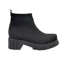 Bota Feminina Meia Tricot Knit Preta Cano Curto Tratorada