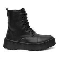 Bota Feminina Militar Coturno Cano Médio Flatform Cadarço