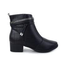 Bota Feminina Moleca Cano Baixo Strass Grafite Preta - 5346