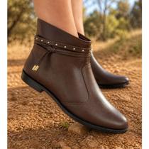 Bota Feminina Moleca Cano Curto Detalhe Tiras Ziper Forrada