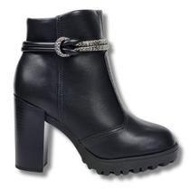 Bota Feminina Moleca Cano Curto Tratorada Salto Alto Comfy