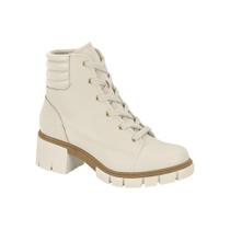 Bota Feminina Moleca Coturno Salto Bloco - Branco Off