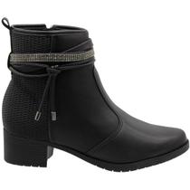 Bota Feminina Moleca Salto Baixo Grosso Cano Curto Tira Strass Detalhe Nó Conforto
