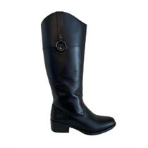Bota Feminina Montaria Country Cano Longo Detalhes em Metal Blogueira Boho Couro