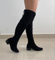 Bota Feminina Montaria Over The Knee ( Knit Meia) acima do joelho - Camurça Preta - Br2 Lady