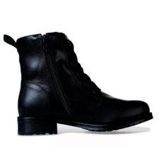 Bota Feminina Mooncity Coturno Cano Curto Com Cadarço Preto 72112