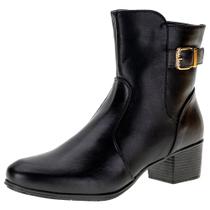 Bota Feminina Mooncity Montaria Cano Baixo Salto Bloco Baixo Confortável Fivela