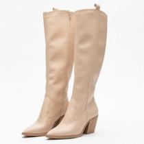 Bota Feminina Nati Texana Country Western Cano Longo Salto Grosso Bloco Bico Fino Not-me