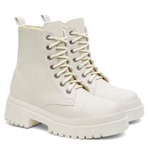 Bota Feminina Off White Cano Médio Tratorada Básica Casual