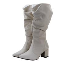 Bota Feminina Off White Modelo Slouchy Salto Grosso Bico Fino Bota Feminina Off White Modelo Slouchy Salto Grosso Bico Fino