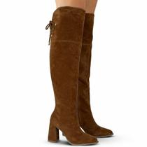 Bota Feminina Over Salto Alto Camurça Marrom - Europa Cor:Camurça MarromTamanho:35