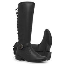 Bota Feminina Over The Knee Com Regulagem Na Panturrilha Com Ziper Lateral Salto Baixo