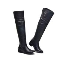 Bota Feminina Over The Knee Couro Cano Alto Zíper Moderna