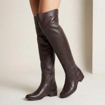 Bota Feminina Over The Knee Montaria Acima Do Joelho Salto Baixo Couro Legitimo