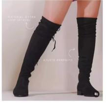 Bota Feminina Over Thee Knee Acima Do Joelho Camurça Strecth Bico Redondo