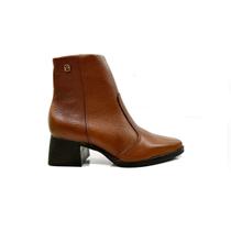 Bota Feminina Pegada Couro Cano Baixo Salto Bloco Confortável