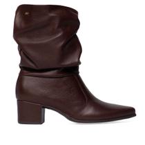 Bota Feminina Pegada Couro Soft Touch Salto Bloco Marrom