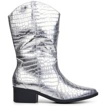 Bota Feminina Prata Craquelado Country Western Texana Salto