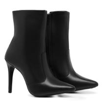 Bota Feminina Preta Bico Fino Coturno Salto Alto Com Zíper Lateral Bota Feminina Preta Bico Fino Coturno Salto Alto Com Zíper Lateral