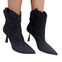 Bota Feminina Preta Brilhos Cecconello Cano Curto Salto Taça Bota Feminina Preta Brilhos Cecconello Cano Curto Salto Taça