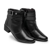 Bota Feminina Preta Cano Curto com Salto Baixo e Fivela Sintético Bota Feminina Preta Cano Curto com Salto Baixo e Fivela Sintético