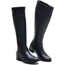 Bota Feminina Preta Cano Longo Tipo Montaria Detalhe em Fivela