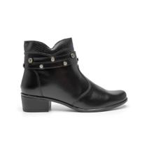 Bota Feminina Preta Couro Ankle Boot Casual Confortável Botinha Cano Curto Moderna e Versátil
