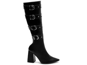 Bota Feminina Preta Elegante com Fivela Salto Conforto