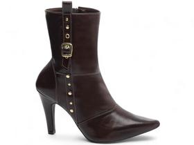 Bota Feminina Preta Elegante com Fivela Salto Conforto