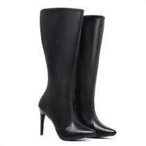 Bota Feminina Preta Montaria Cano Alto e Bico Fino -3012