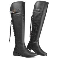 Bota Feminina Preta Over Montaria Thekne Acima Do Joelho Ajustável