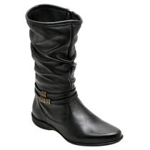Bota Feminina Preta Rasteira Cano Médio em Couro 1711