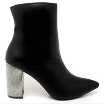 Bota Feminina Preta Strass Planet Franca Salto Bloco