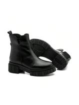 Bota Feminina Preto Couro Elastico Ziper Lateral Moda Tendencia 2024 Cano Medio Solado Tratorado