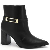 Bota Feminina Ramarim Bico Fino Detalhe Dourado Ziper Salto Geométrico Elegante