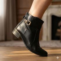 Bota Feminina Ramarim Cano Curto Couro Preto