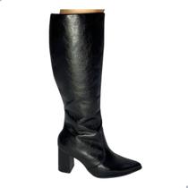 Bota Feminina Ramarim Salto Alto Cano Longo Napa Shine Plus Preto
