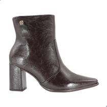 Bota Feminina Ramarim Salto Médio Bloco Napa Shine Plus Stout Marrom