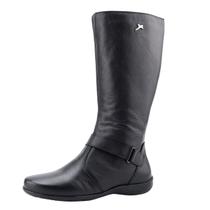 Bota Feminina Rasteira Cano Alto em Couro Preta Moda Casual Bota Feminina Rasteira Cano Alto em Couro Preta Moda Casual