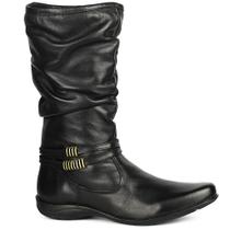Bota Feminina Rasteira Couro Detalhes Enrugados