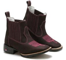 Bota Feminina RR Botas Texana Country em Couro Elastico com Bordado Bico Quadrado