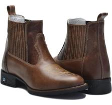 Bota Feminina RR Botas Texana Country em Couro Elastico com Bordado Bico Redondo