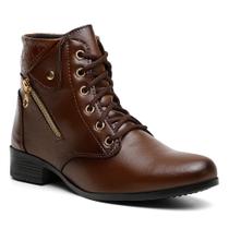Bota Feminina Salto 3 cm com Cadarço Marrom