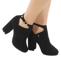 Bota Feminina Salto 9cm Bloco Preto Cano Baixo Nobuck ER233