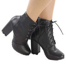 Bota Feminina Salto 9cm Bloco Preto Cano Médio Napa Ecológica ER377