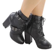 Bota Feminina Salto 9cm Bloco Preto Napa Ecológica Cano Médio ER375