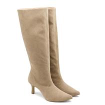 Bota Feminina Salto Baixo Fino Elegante e Confortável Cano Alto Bege Bota Feminina Salto Baixo Fino Elegante e Confortável Cano Alto Bege