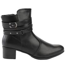 Bota Feminina Salto Baixo Mooncity Preto 72077 Cano Medio